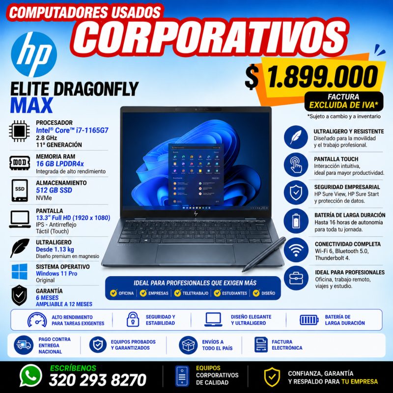 HP Elite Dragonfly Max i7 11ª 16GB 512GB Touch | Corporativo
