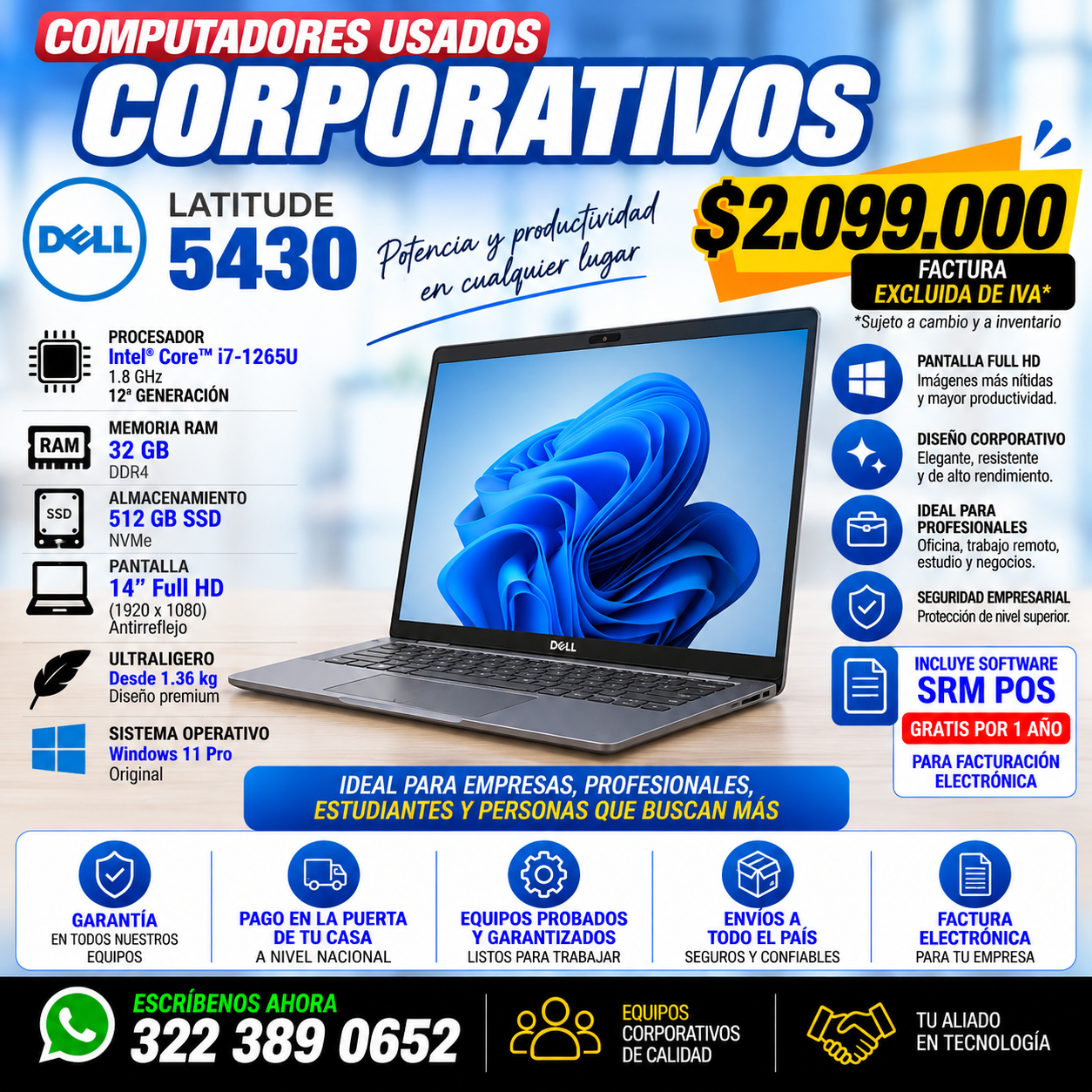 Dell Latitude 5430 Core i7 12ª Gen 32GB RAM 512GB SSD – Portátil Corporativo - Imagen 1