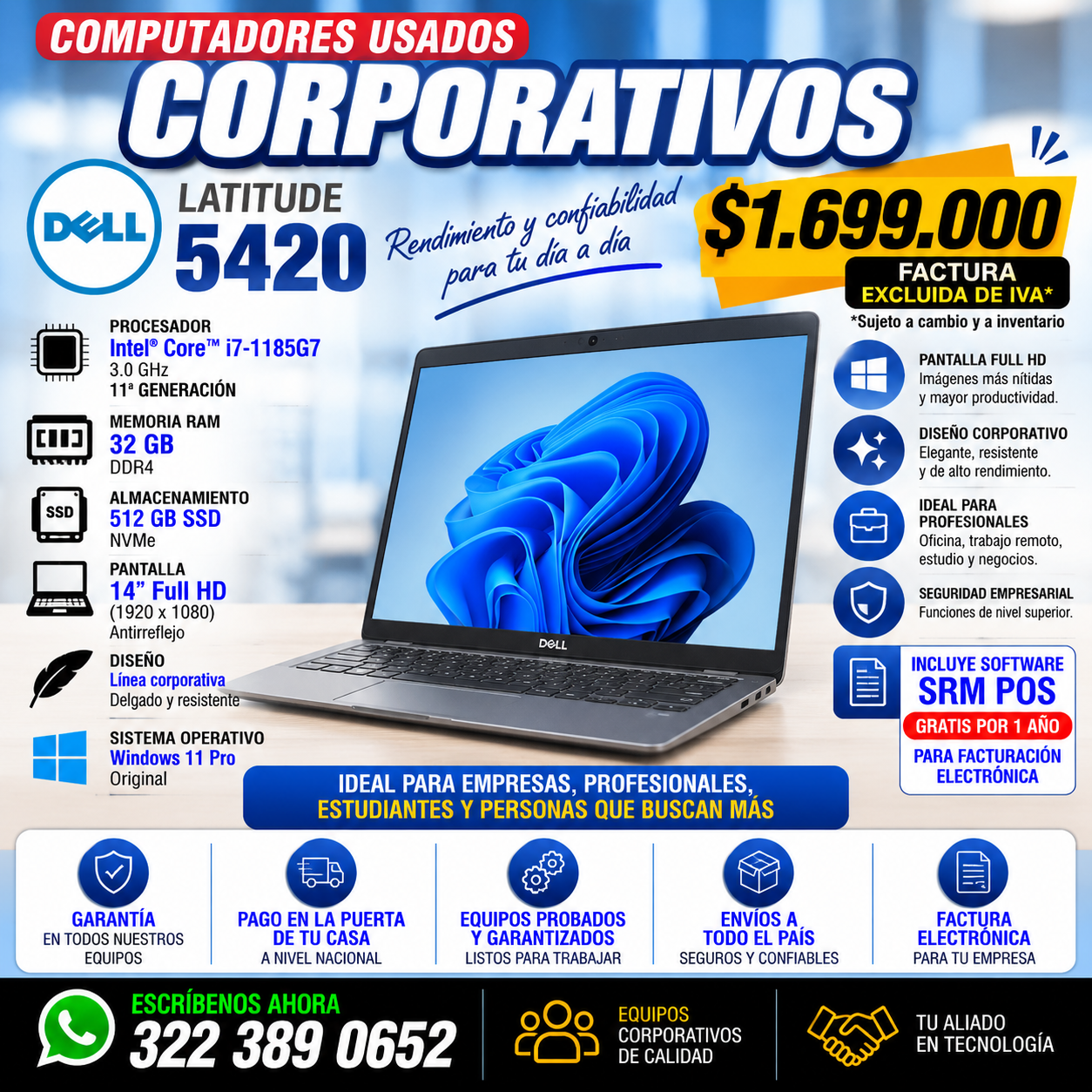 Dell Latitude 5420 Core i7 11ª Gen 32GB RAM 512GB SSD – Portátil Corporativo - Imagen 1