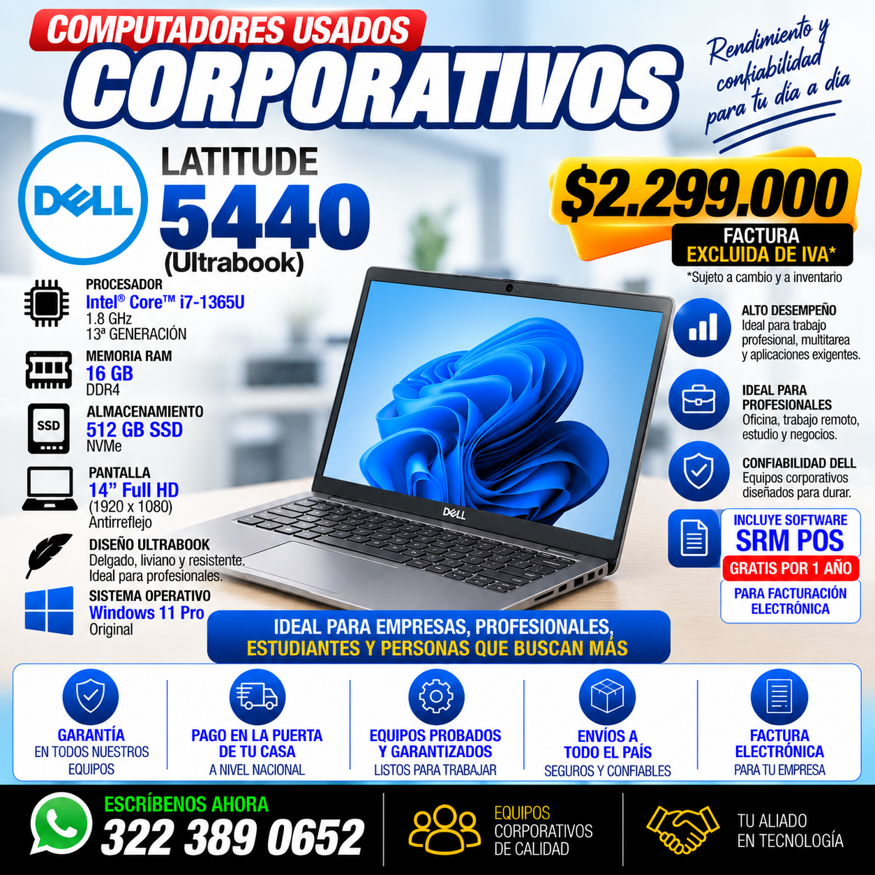 Dell Latitude 5440 Core i7 1365U 13 generación 16GB RAM 512GB SSD portátil corporativo usado Colombia